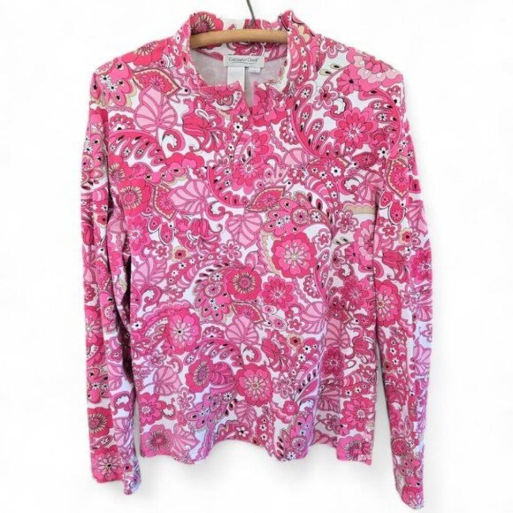 Coldwater Creek Pink Floral Mock Neck Long Sleeve Top Medium